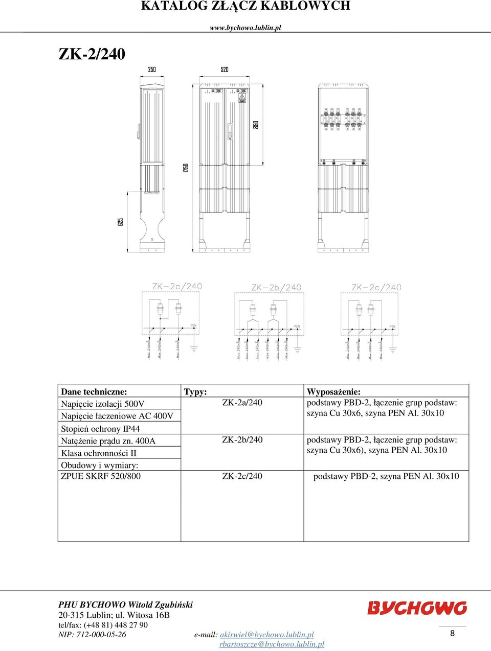 400A ZK-2b/240 szyna Cu 30x6, szyna PEN Al.