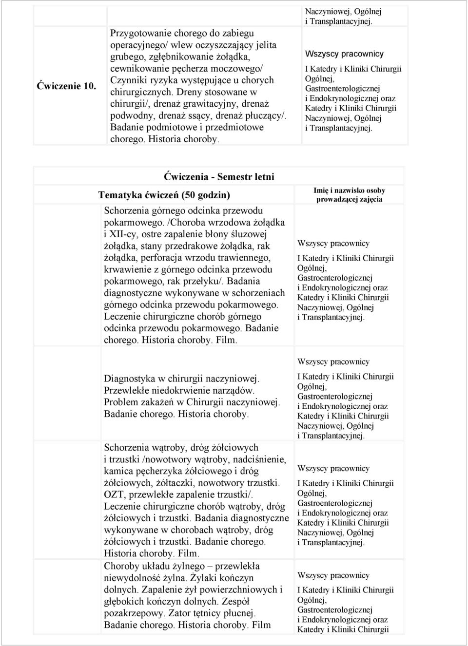 Dreny stosowane w chirurgii/, drenaż grawitacyjny, drenaż podwodny, drenaż ssący, drenaż płuczący/. Badanie podmiotowe i przedmiotowe chorego. Historia choroby.