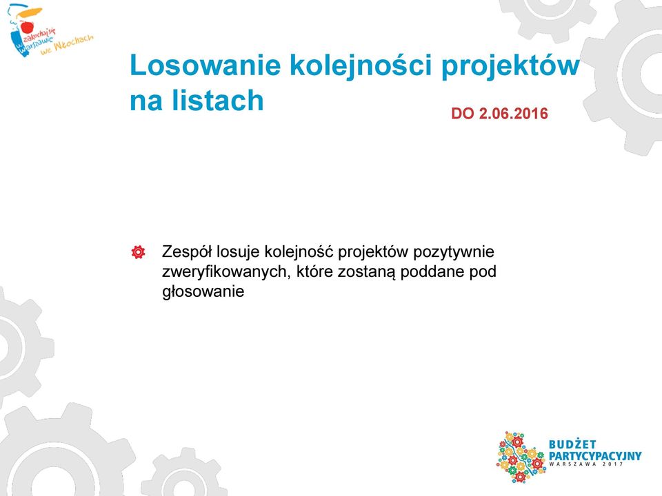 2016 Zespół losuje kolejność projektów