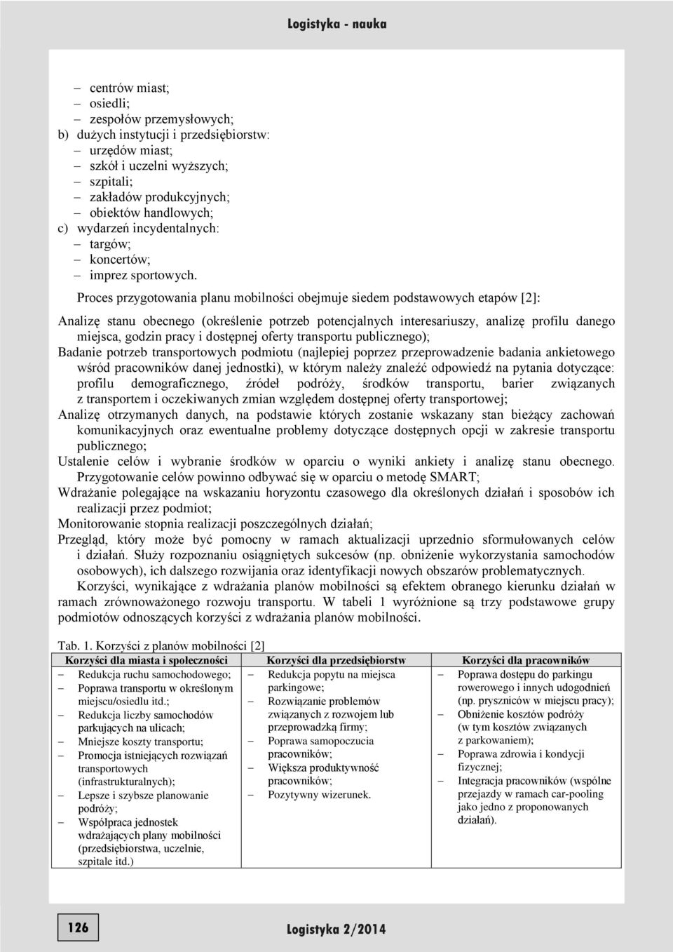 Proces przygotowania planu mobilności obejmuje siedem podstawowych etapów [2]: Analizę stanu obecnego (określenie potrzeb potencjalnych interesariuszy, analizę profilu danego miejsca, godzin pracy i