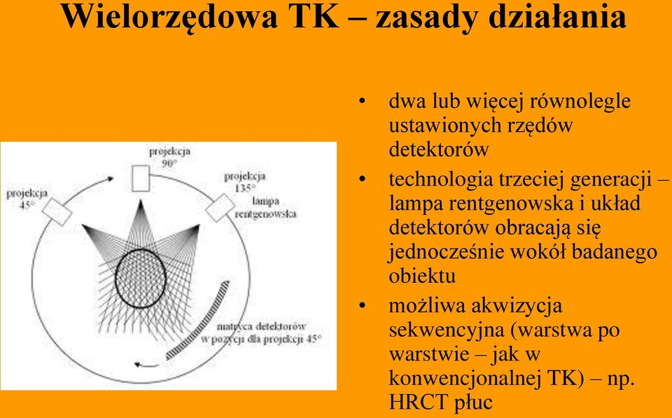 układ detektorów obracają się jednocześnie wokół badanego obiektu możliwa