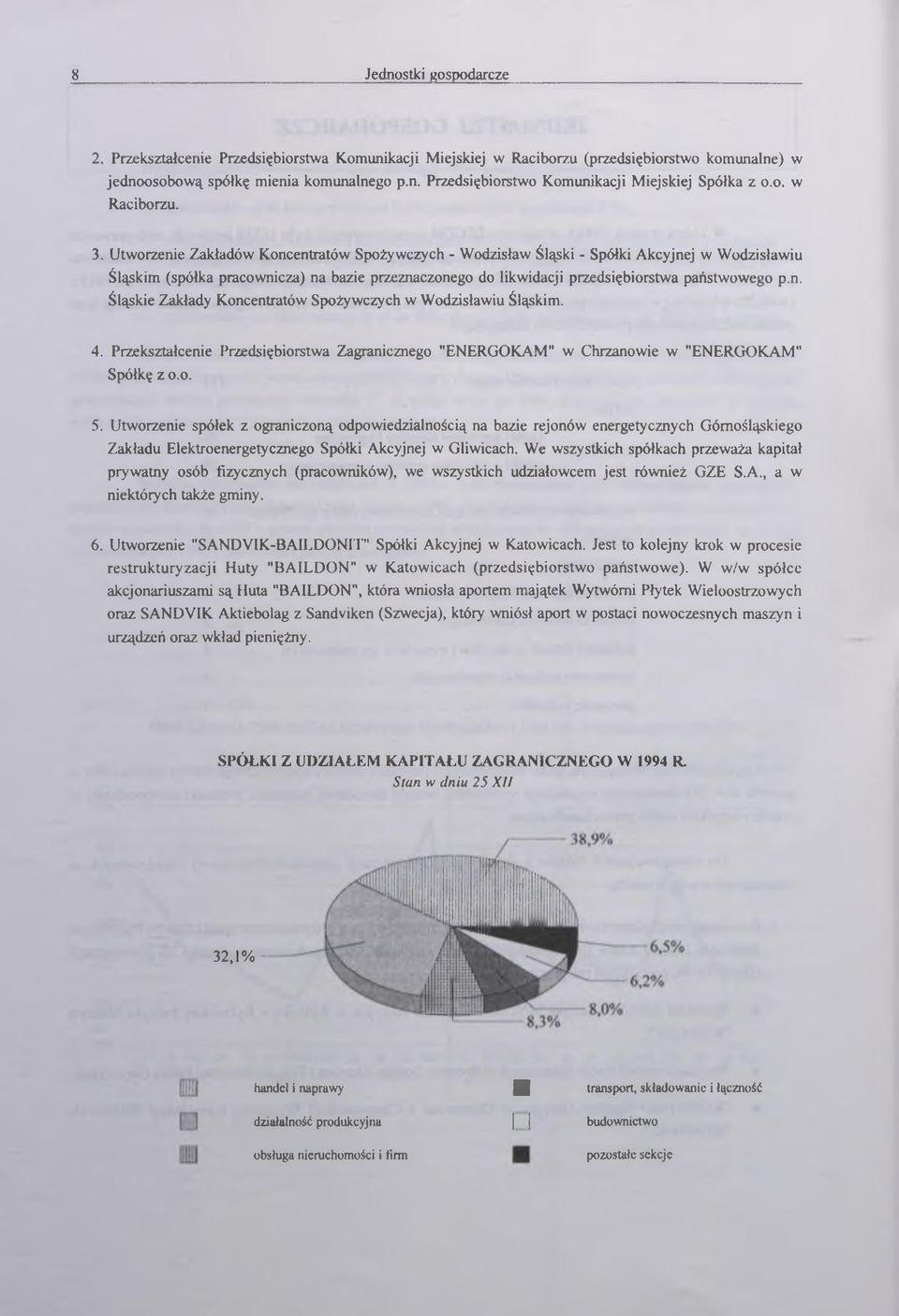 4. Przeksztłcenie Przedsięiorstw Zgrnicznego "ENERGOKAM" w Chrznowie w "ENERGOKAM" Spółkę z o.o. 5.