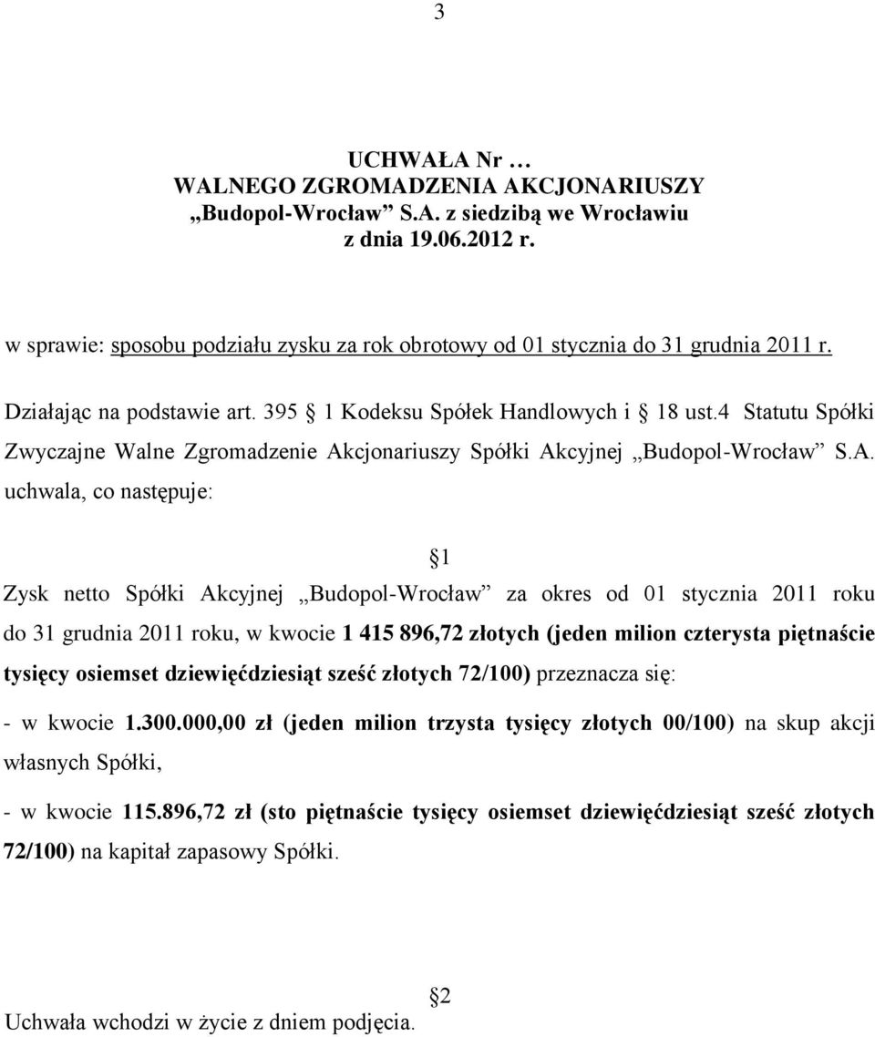 cjonariuszy Spółki Ak