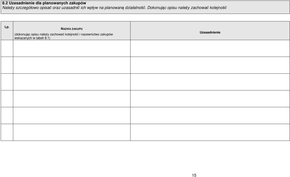 Dokonując opisu należy zachować kolejność Lp.