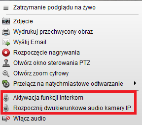 4.15 Obsługa audio. Jeśli kamera wyposażona jest w mikrofon możliwe jest włączenie dźwięku na podglądzie.