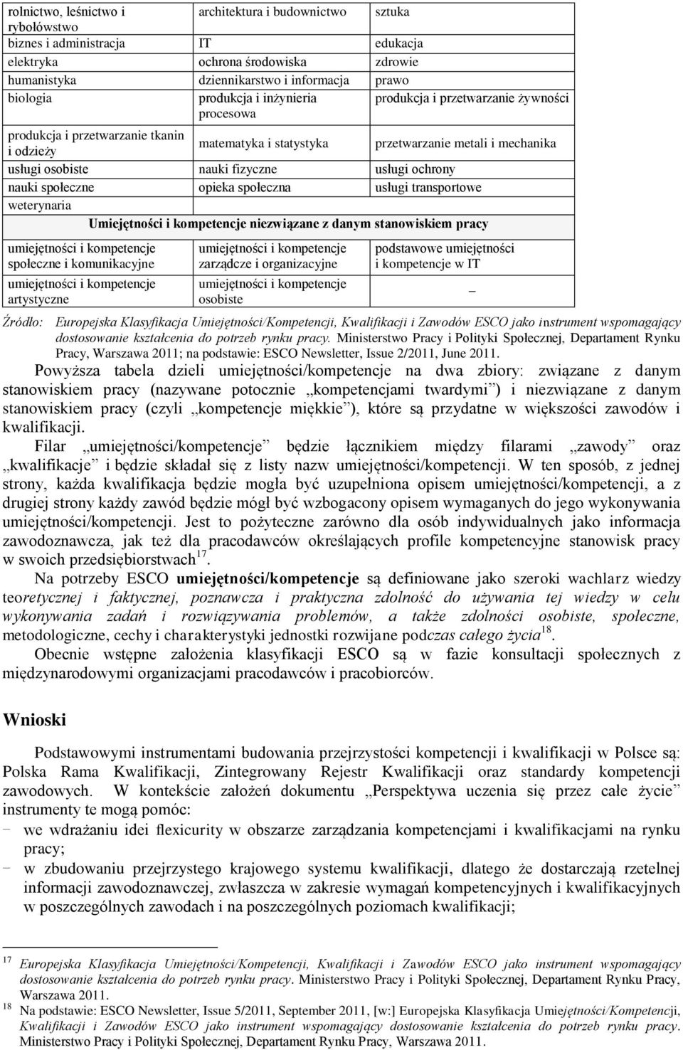 usługi ochrony nauki społeczne opieka społeczna usługi transportowe weterynaria Umiejętności i kompetencje niezwiązane z danym stanowiskiem pracy umiejętności i kompetencje społeczne i komunikacyjne