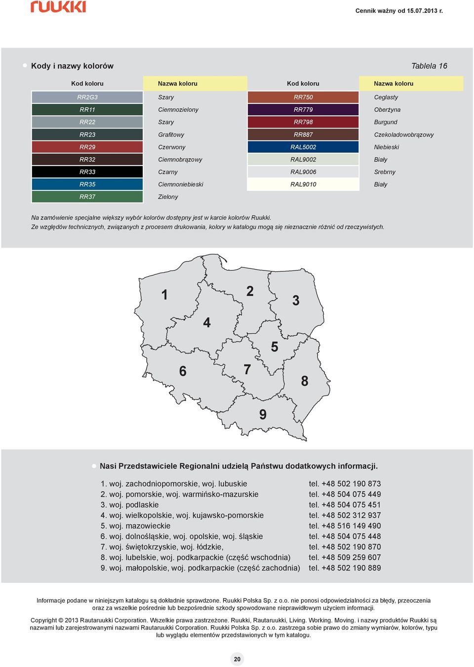 kolorów dostępny jest w karcie kolorów Ruukki. Ze względów technicznych, związanych z procesem drukowania, kolory w katalogu mogą się nieznacznie różnić od rzeczywistych.