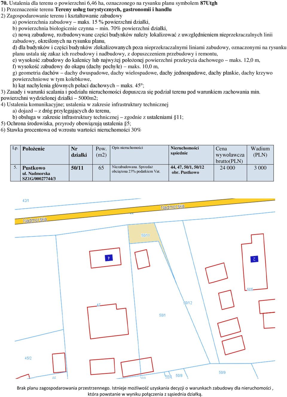 70% powierzchni, c) nową zabudowę, rozbudowywane części budynków należy lokalizować z uwzględnieniem nieprzekraczalnych linii zabudowy, określonych na rysunku planu, d) dla budynków i części budynków