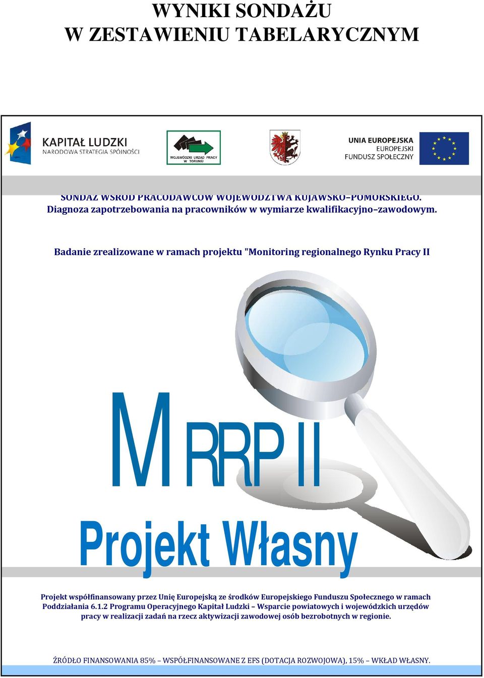 Badanie zrealizowane w ramach projektu "Monitoring regionalnego Rynku Pracy II MRRPII Projekt Własny Projekt współfinansowany przez Unię Europejską ze środków
