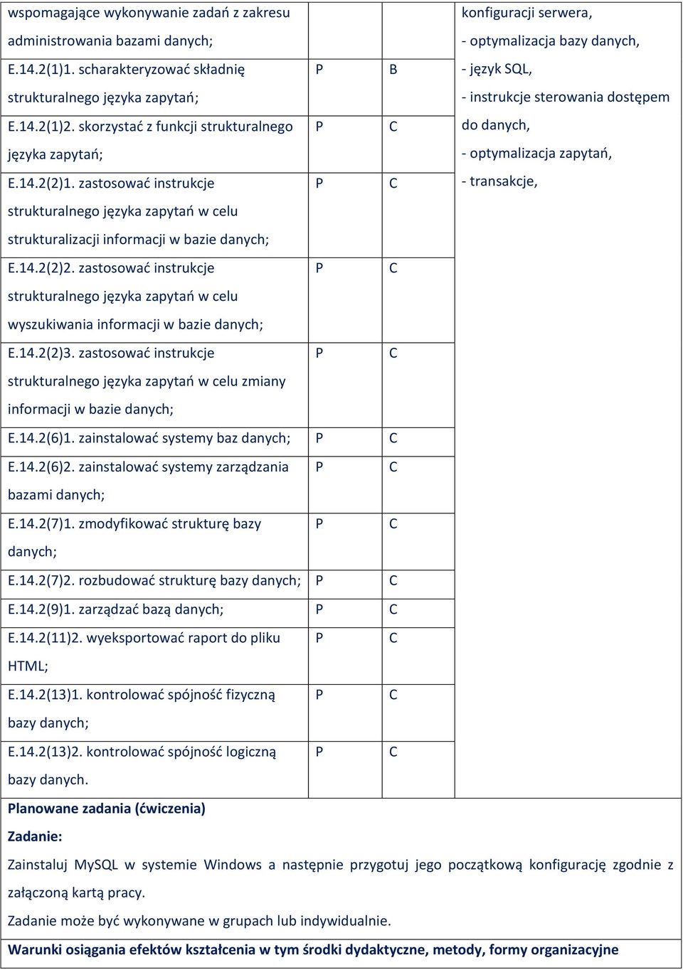 skorzystać z funkcji strukturalnego C - instrukcje sterowania dostępem do danych, języka zapytań; E.14.2(2)1.