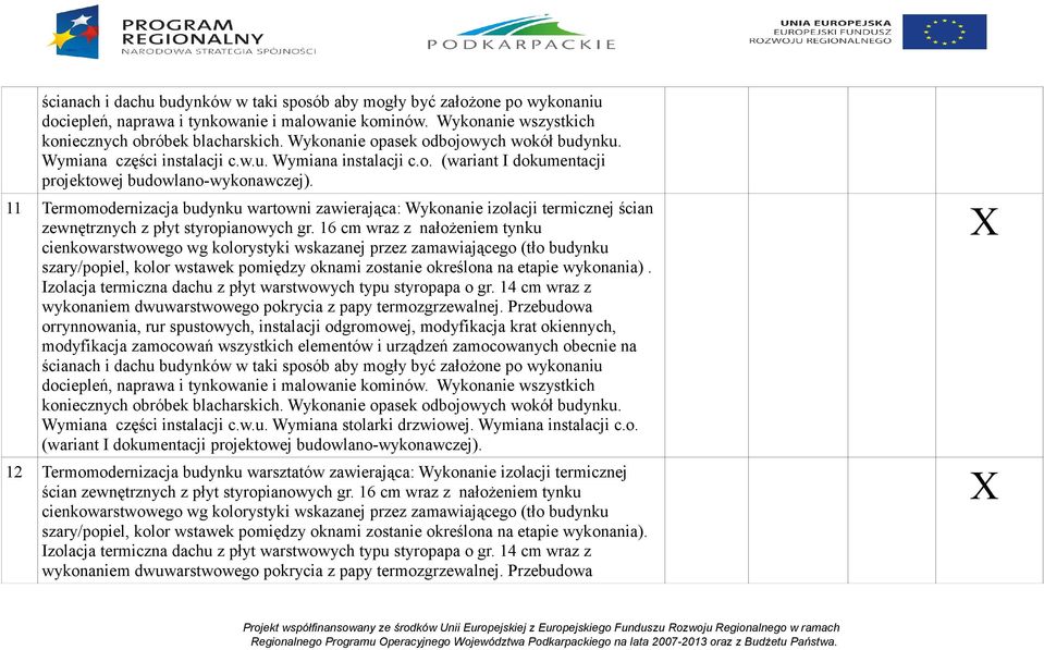 11 Termomodernizacja budynku wartowni zawierająca: Wykonanie izolacji termicznej ścian zewnętrznych z płyt styropianowych gr.