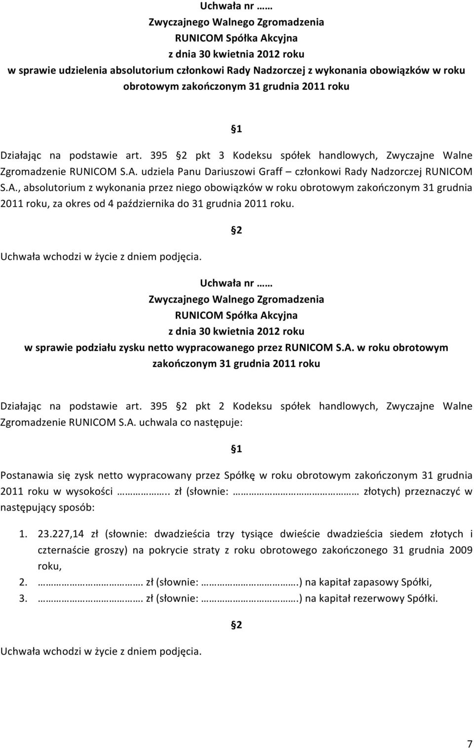 , absolutorium z wykonania przez niego obowiązków w roku obrotowym zakończonym 31 grudnia 2011 roku, za okres od 4 października do 31 grudnia 2011 roku.