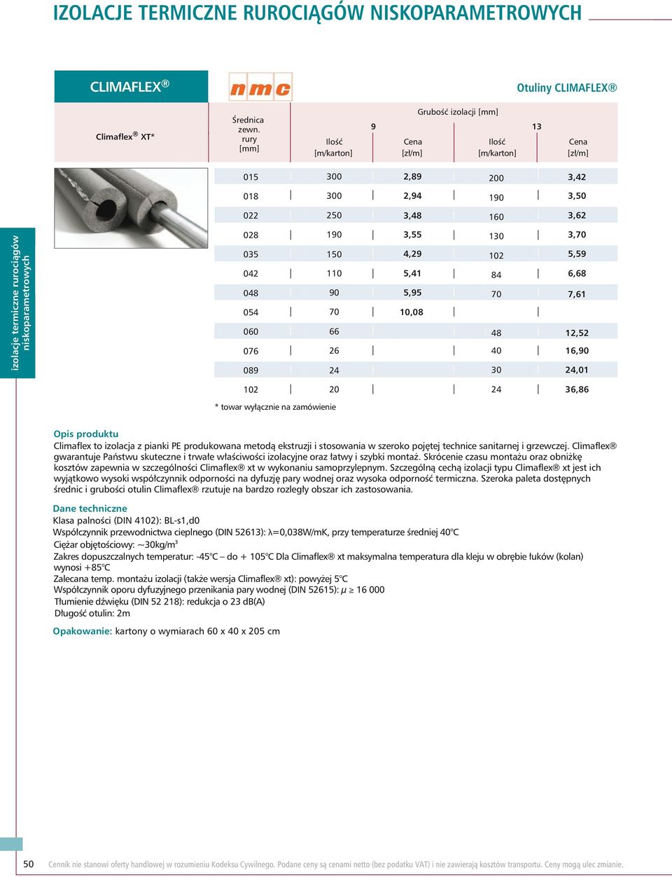 7,61,52 16,,01 102 20 36,86 * towar wyłącznie na zamówienie Opis produktu Climaflex to izolacja z pianki PE produkowana metodą ekstruzji i stosowania w szeroko pojętej technice sanitarnej i grzewczej.