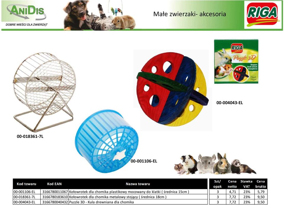 4,71 23% 5,79 00-018361-7L 3166780183610 Kołowrotek dla chomika metalowy stojący (