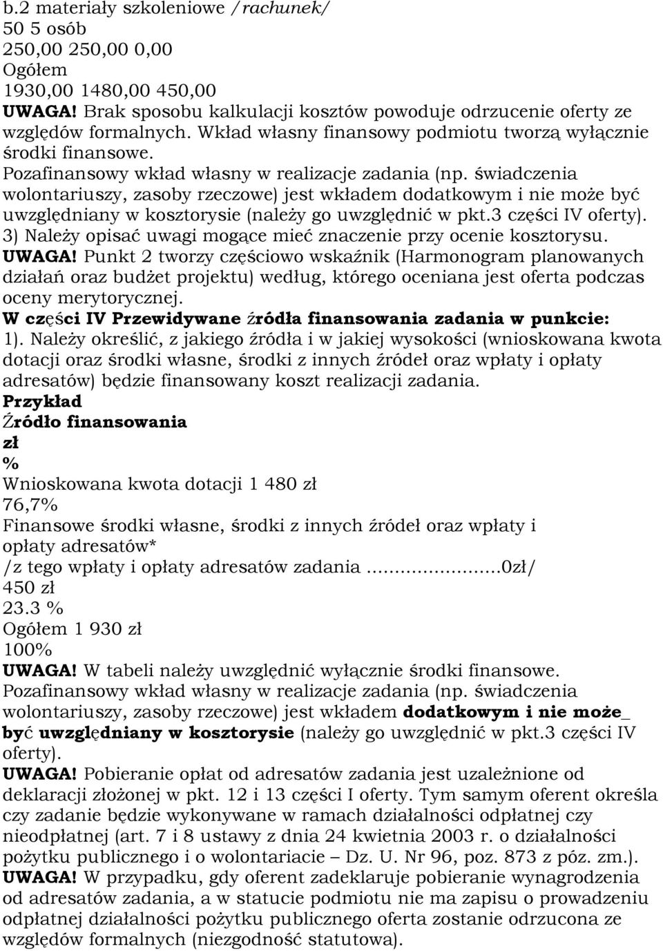 świadczenia wolontariuszy, zasoby rzeczowe) jest wkładem dodatkowym i nie może być uwzględniany w kosztorysie (należy go uwzględnić w pkt.3 części IV oferty).