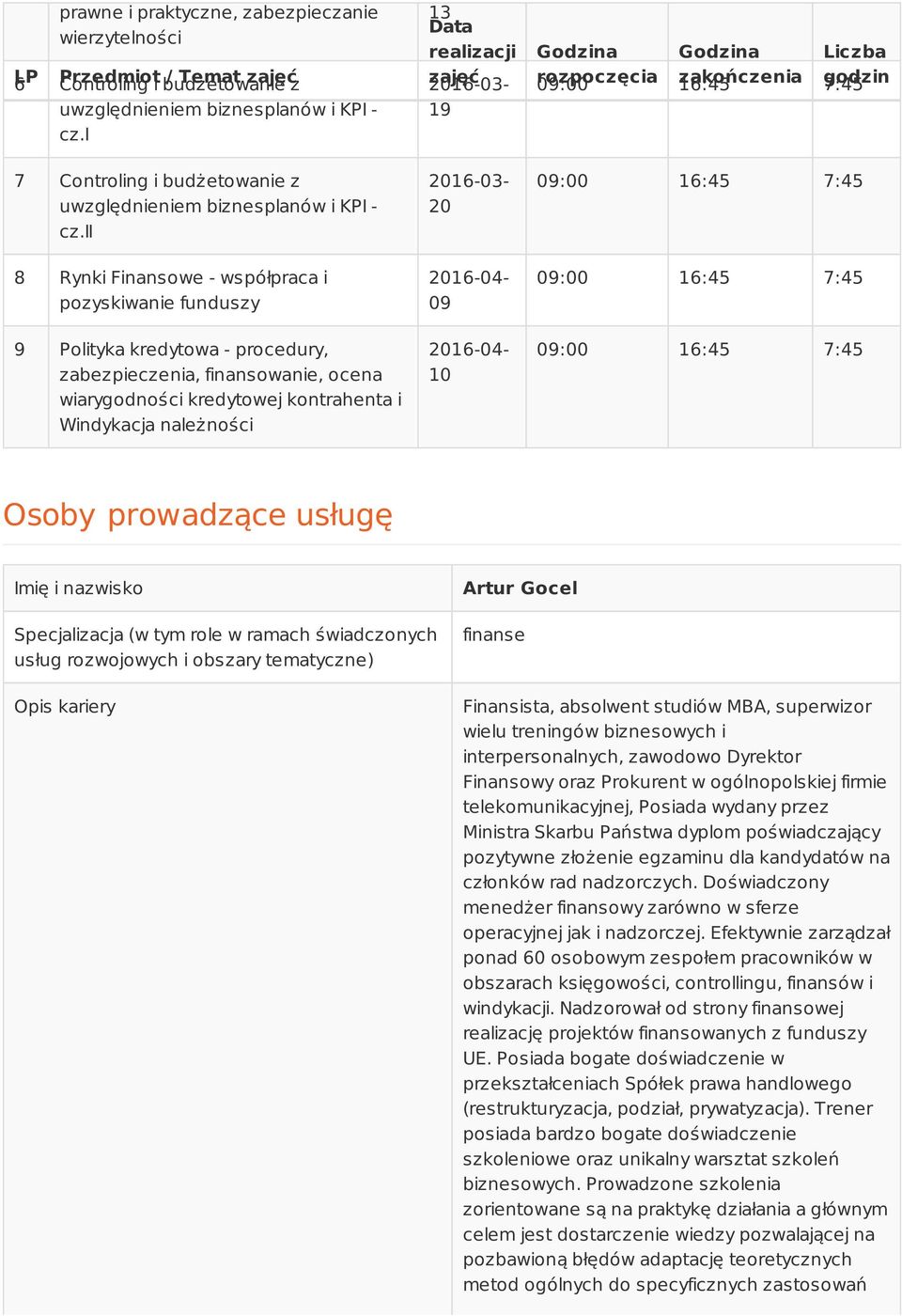 ii 8 Rynki Finansowe - współpraca i pozyskiwanie funduszy 9 Polityka kredytowa - procedury, zabezpieczenia, finansowanie, ocena wiarygodności kredytowej kontrahenta i Windykacja należności 13 Data