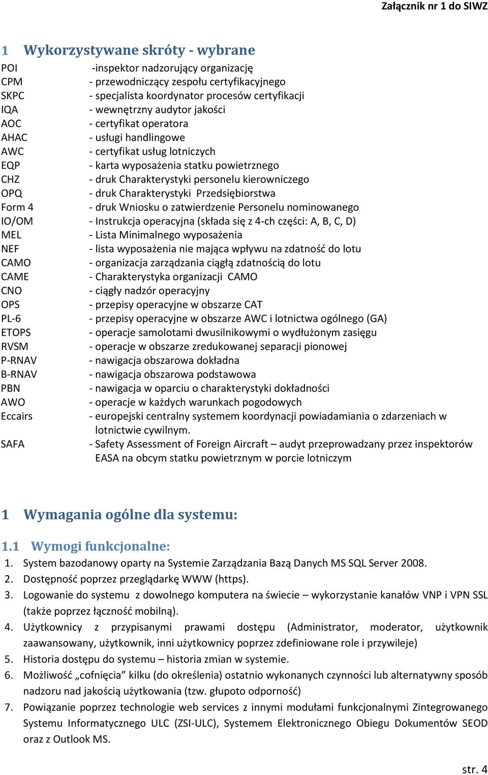 druk Charakterystyki Przedsiębiorstwa Form 4 - druk Wniosku o zatwierdzenie Personelu nominowanego IO/OM - Instrukcja operacyjna (składa się z 4-ch części: A, B, C, D) MEL - Lista Minimalnego