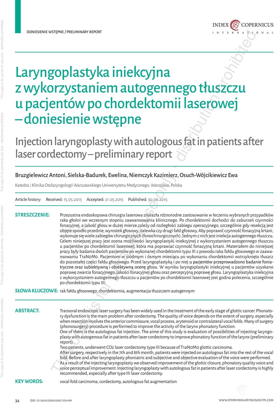 Warszawa, Polska Article history: Received: 15.05.2015 Accepted: 21.05.2015 Published: 30.06.