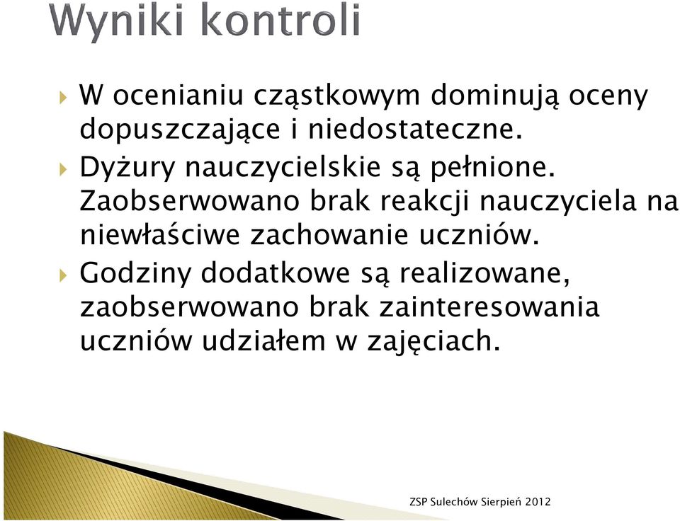 Zaobserwowano brak reakcji nauczyciela na niewłaściwe zachowanie