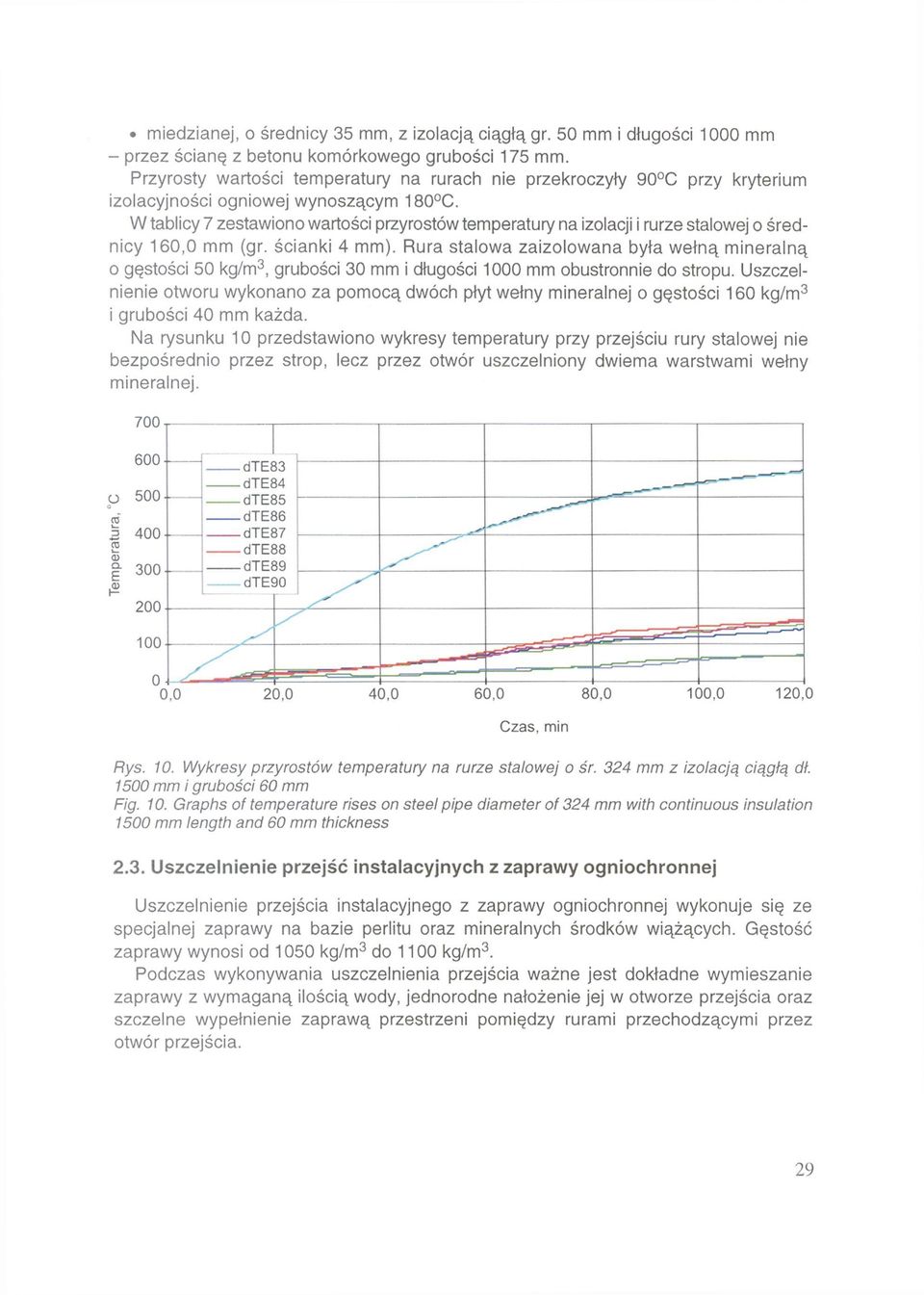 W tablicy 7 zestawiono wartości przyrostów temperatury na izolacji i rurze stalowej o średnicy 160,0 mm (gr. ścianki 4 mm).