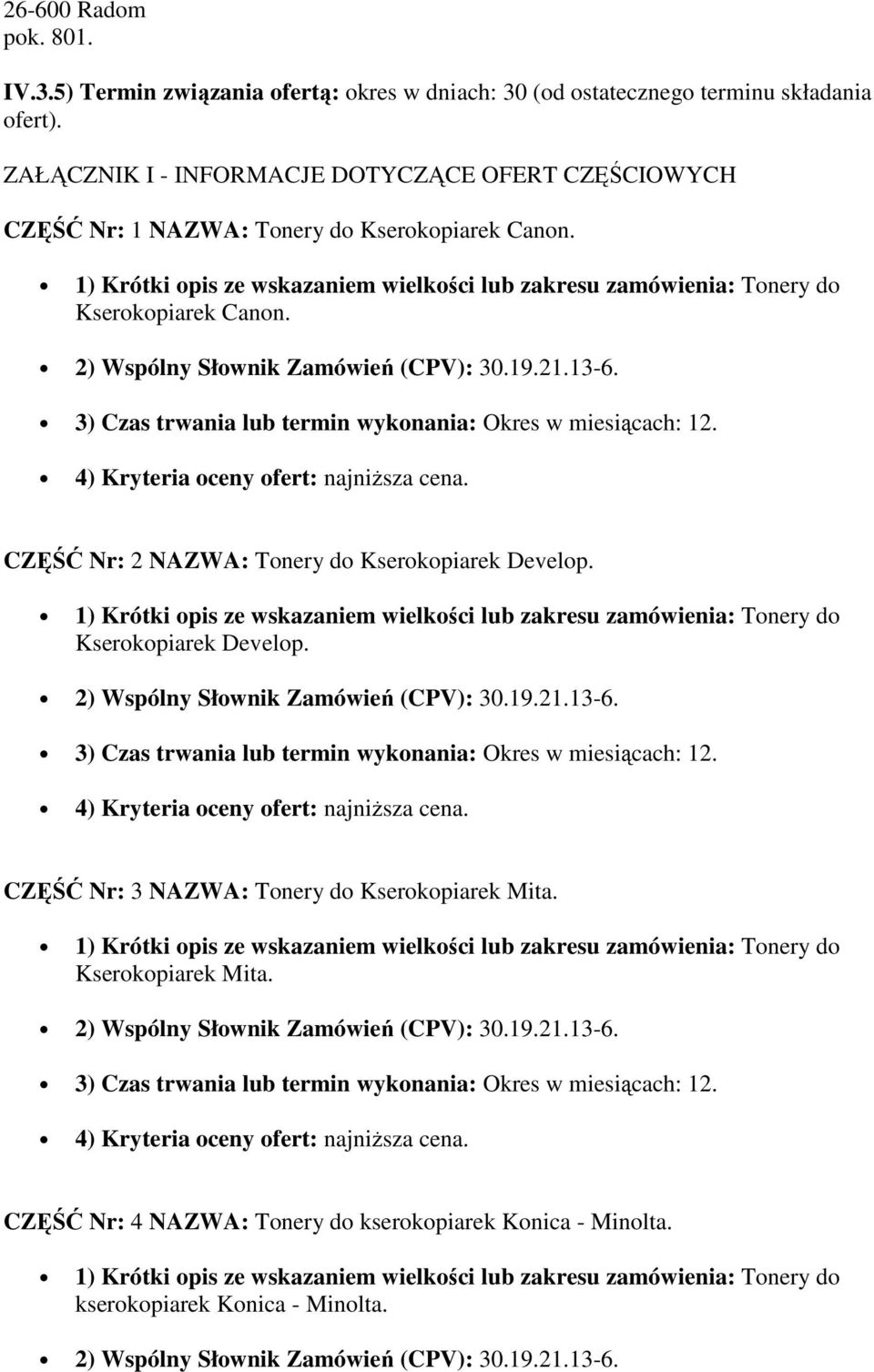 Kserokopiarek Canon. CZĘŚĆ Nr: 2 NAZWA: Tonery do Kserokopiarek Develop.