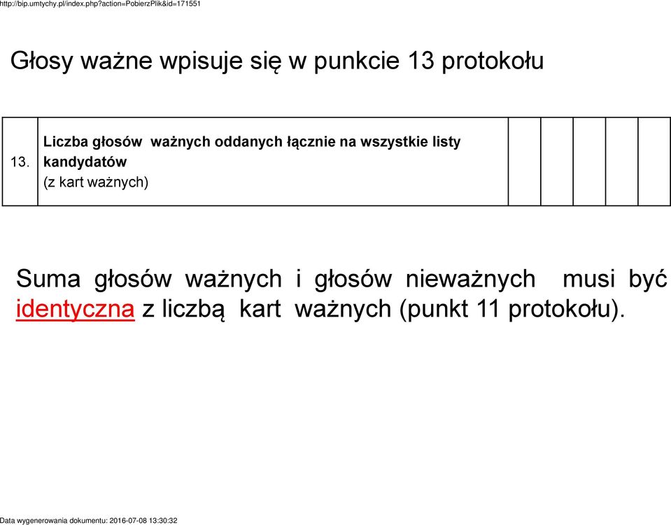 kandydatów (z kart ważnych) Suma głosów ważnych i głosów