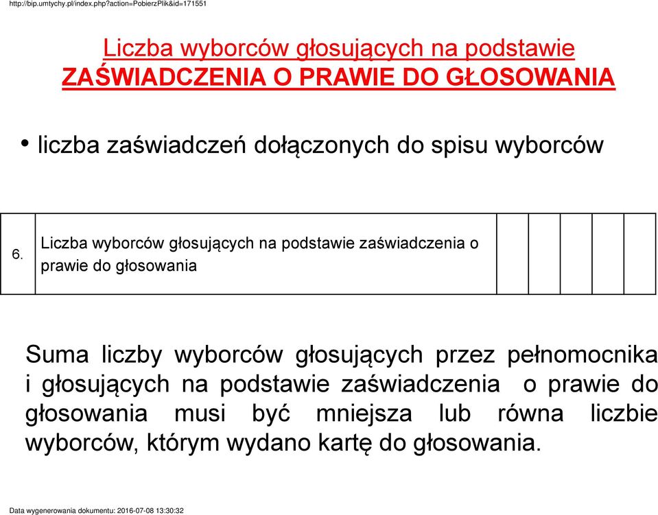 Liczba wyborców głosujących na podstawie zaświadczenia o prawie do głosowania Suma liczby wyborców