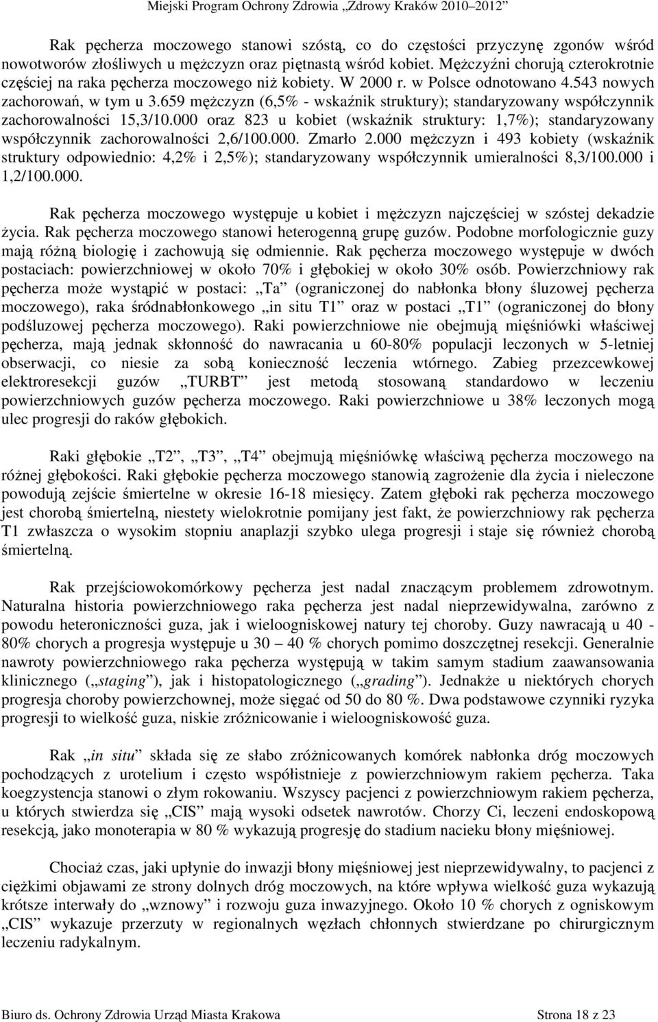 659 męŝczyzn (6,5% - wskaźnik struktury); standaryzowany współczynnik zachorowalności 15,3/10.000 oraz 823 u kobiet (wskaźnik struktury: 1,7%); standaryzowany współczynnik zachorowalności 2,6/100.000. Zmarło 2.