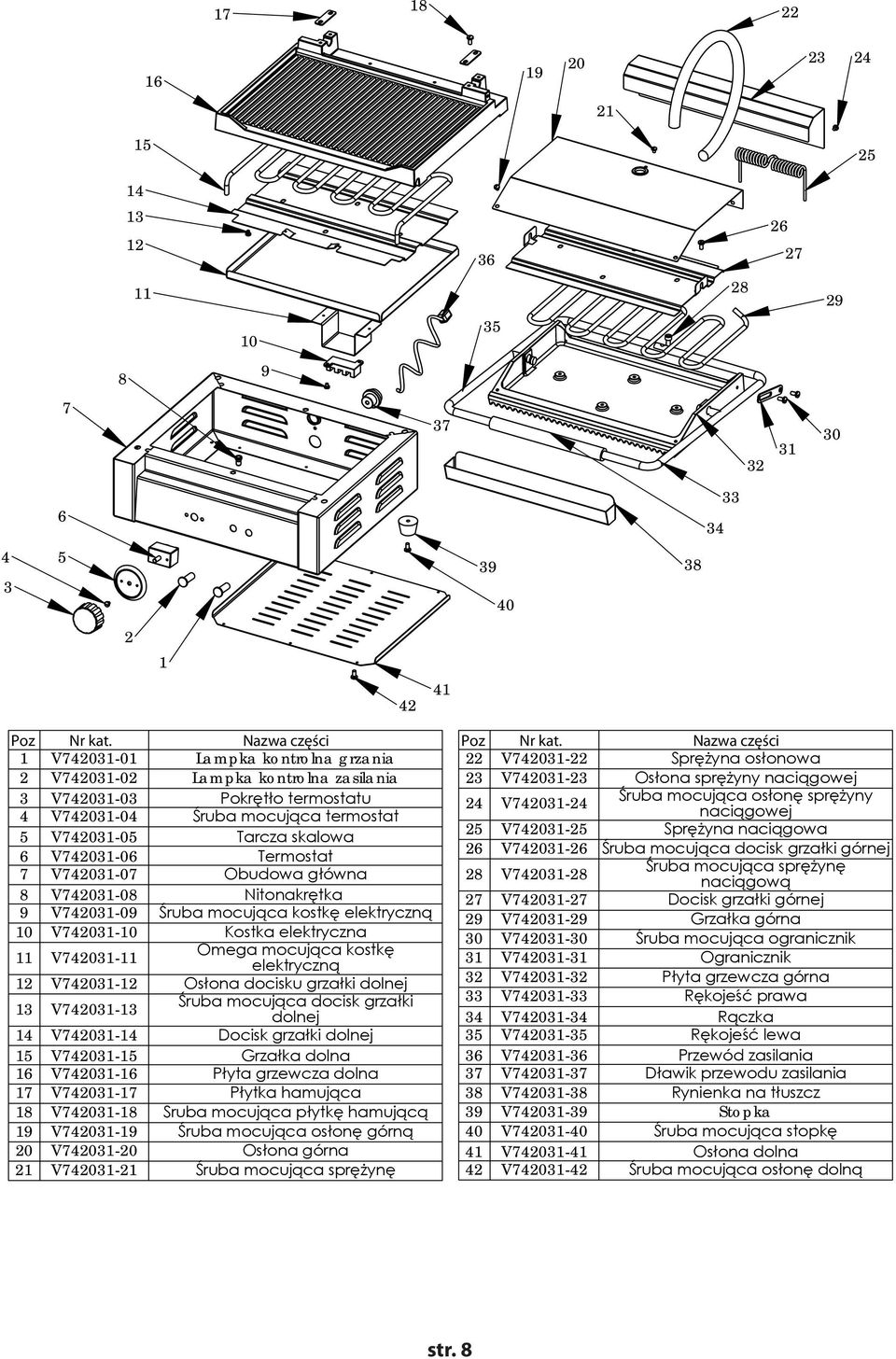 mocująca kostkę elektryczną 10 V742031-10 Kostka elektryczna 11 V742031-11 Omega mocująca kostkę elektryczną 12 V742031-12 Osłona docisku grzałki dolnej 13 V742031-13 Śruba mocująca docisk grzałki