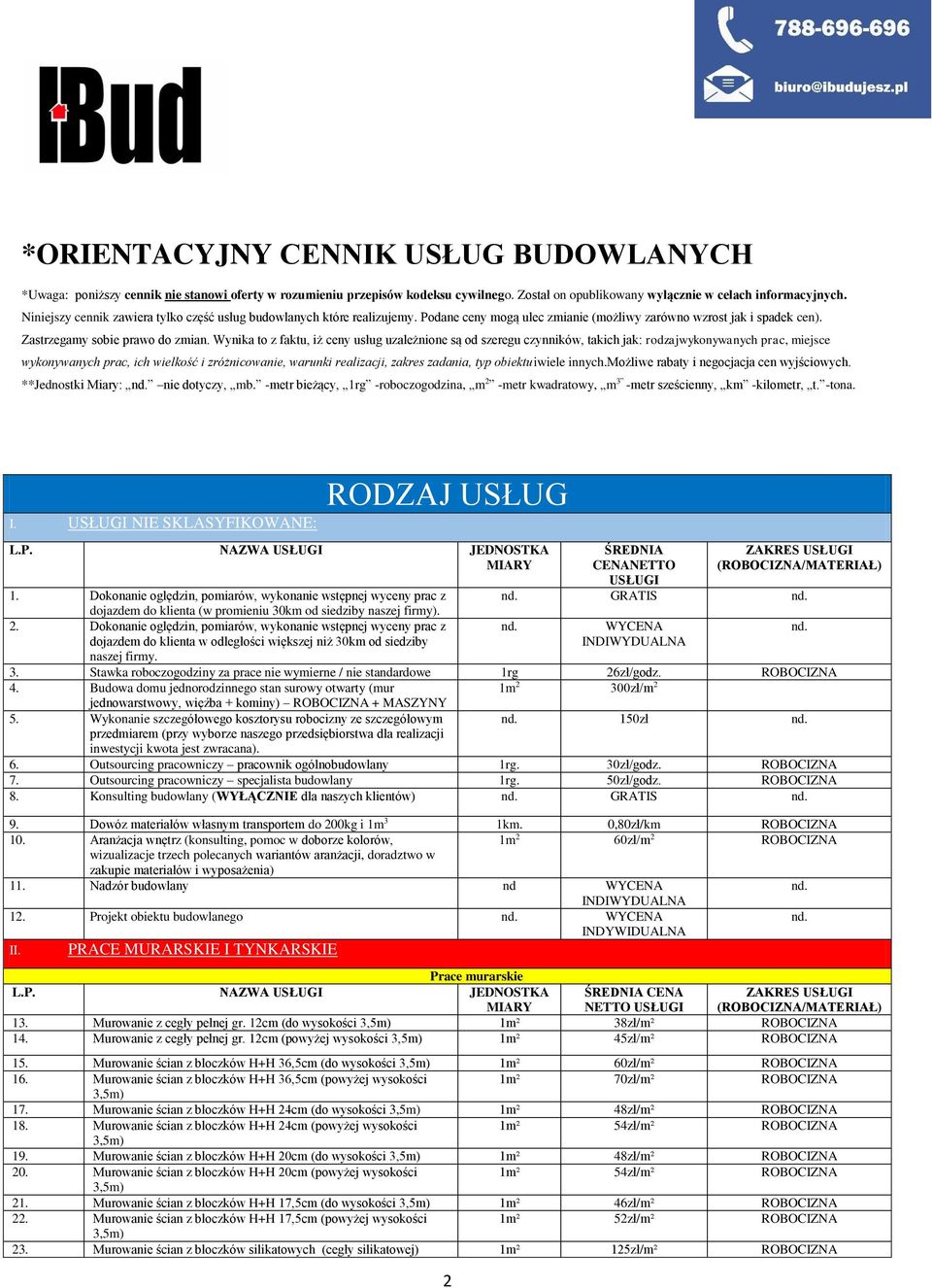 Wynika to z faktu, iż ceny usług uzależnione są od szeregu czynników, takich jak: rodzajwykonywanych prac, miejsce wykonywanych prac, ich wielkość i zróżnicowanie, warunki realizacji, zakres zadania,