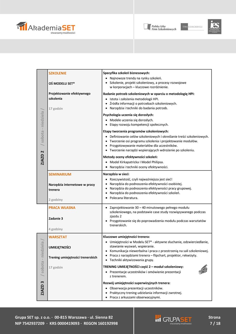 Źródła informacji o potrzebach szkoleniowych. Narzędzia i techniki do badania potrzeb. Psychologia uczenia się dorosłych: Modele uczenia się dorosłych. Etapy rozwoju kompetencji społecznych.