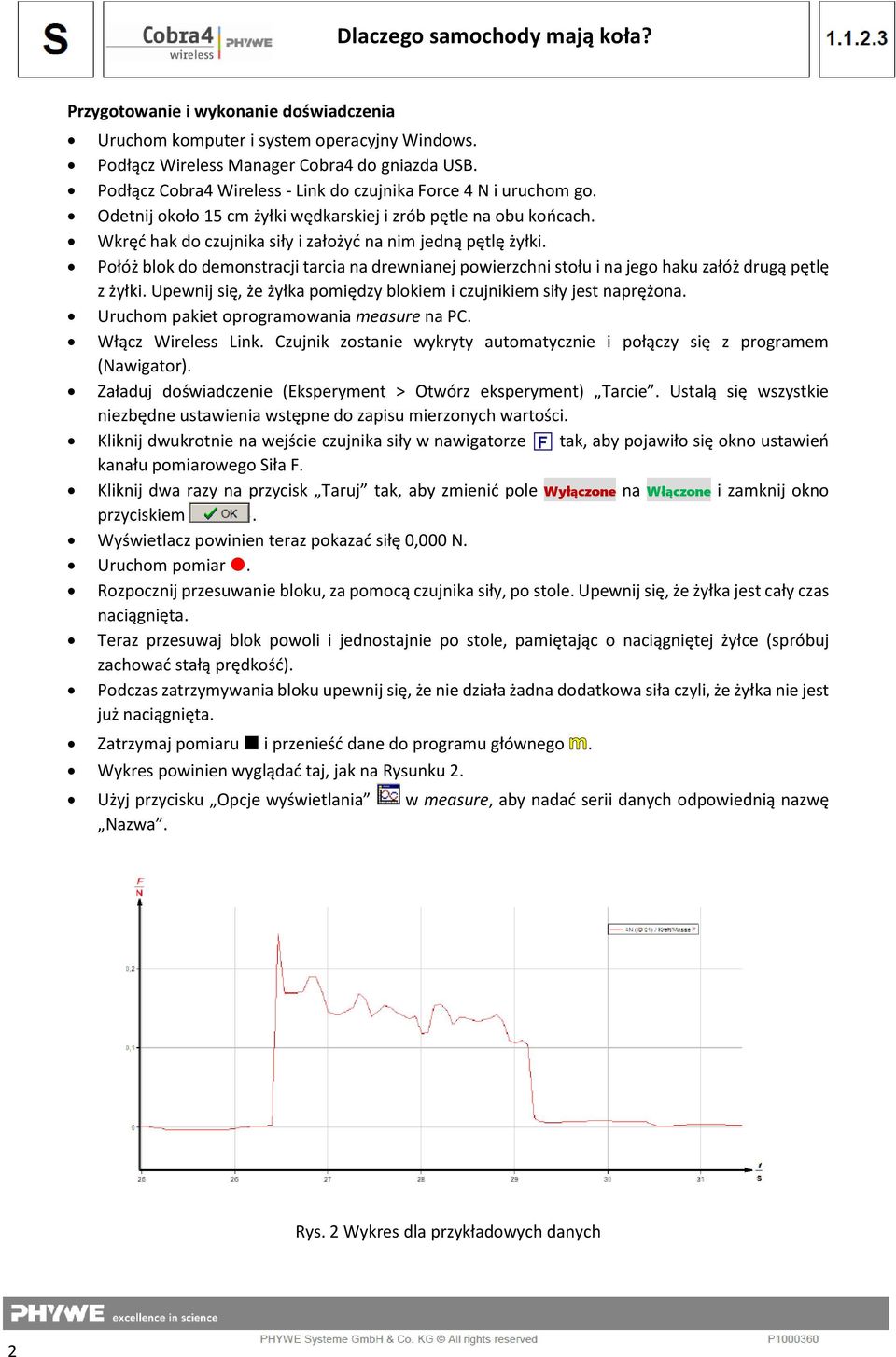 Połóż blok do demonstracji tarcia na drewnianej powierzchni stołu i na jego haku załóż drugą pętlę z żyłki. Upewnij się, że żyłka pomiędzy blokiem i czujnikiem siły jest naprężona.