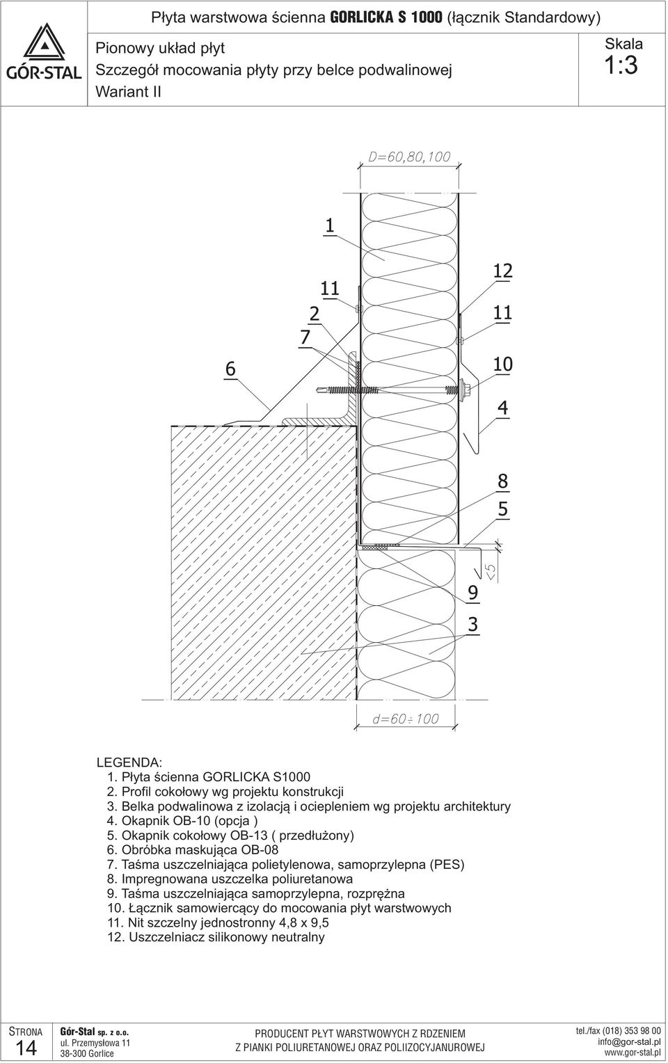 Okapnik OB-10 (opcja ) 5. Okapnik cokołowy OB-13 ( przedłużony) 6. Obróbka maskująca OB-08 7. Taśma uszczelniająca polietylenowa, samoprzylepna (PES) 8.