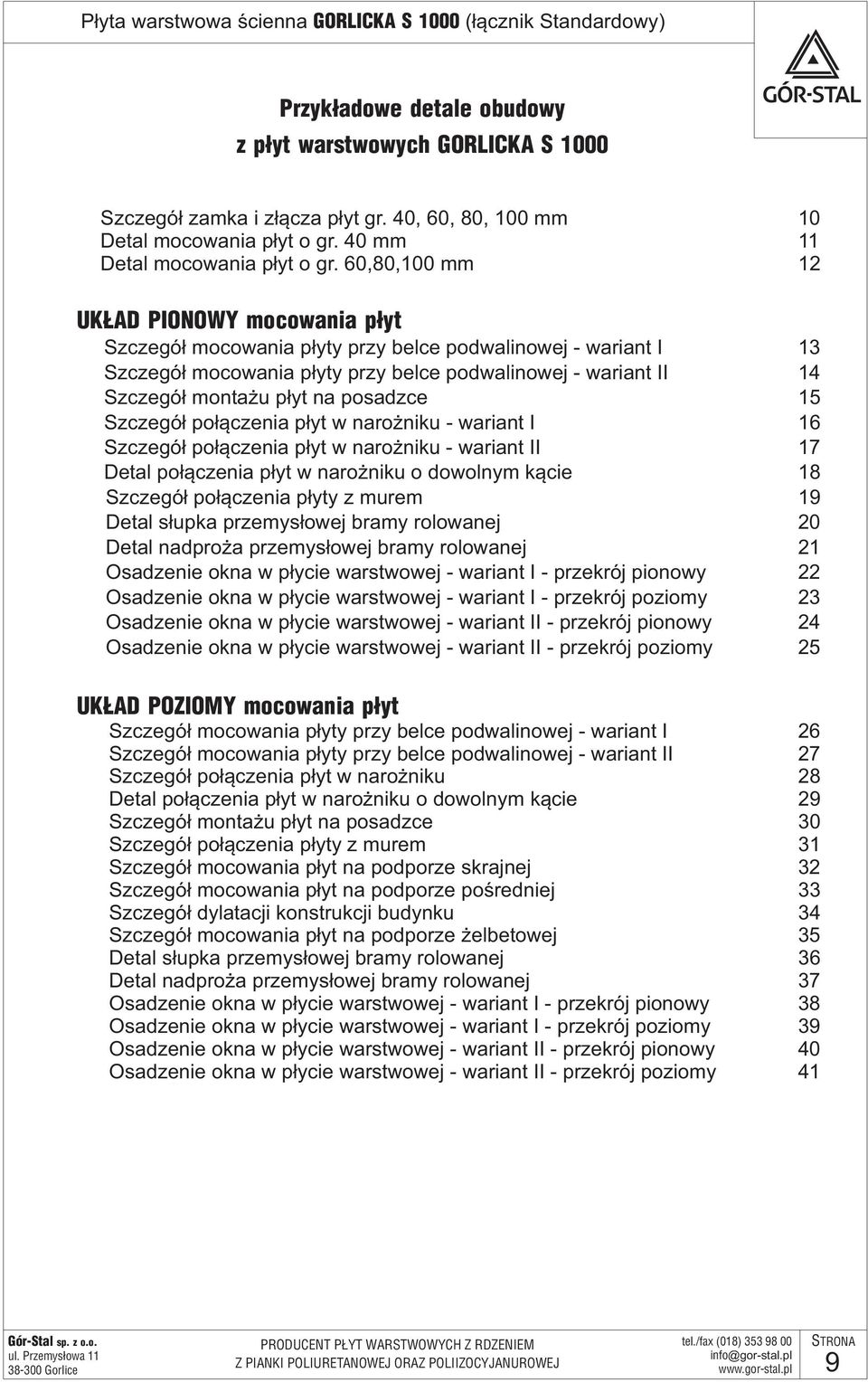 60,80,100 mm 12 UKŁAD PIONOWY mocowania płyt Szczegół mocowania płyty przy belce podwalinowej - wariant I 13 Szczegół mocowania płyty przy belce podwalinowej - wariant II 14 Szczegół montażu płyt na