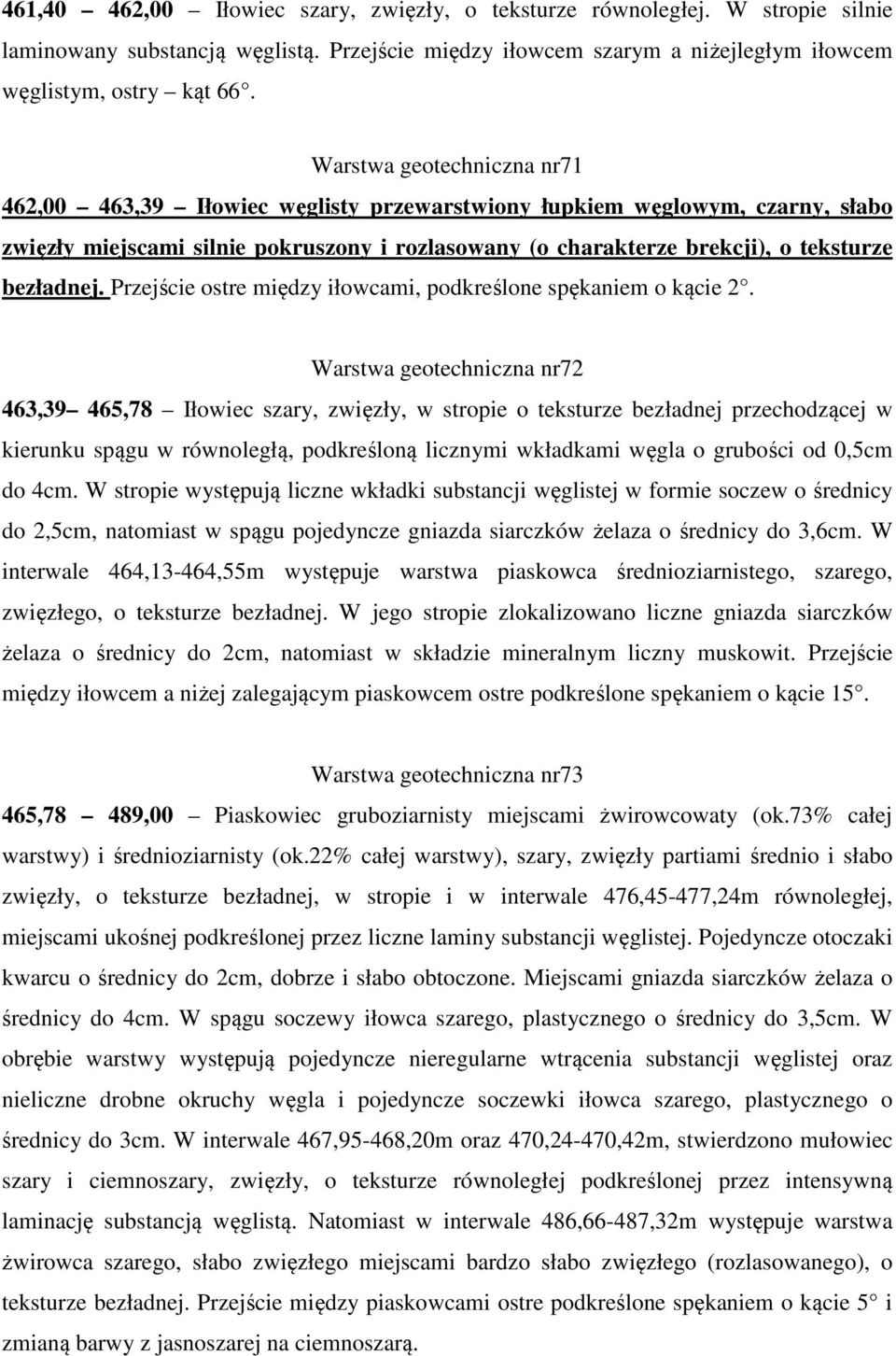 bezładnej. Przejście ostre między iłowcami, podkreślone spękaniem o kącie 2.