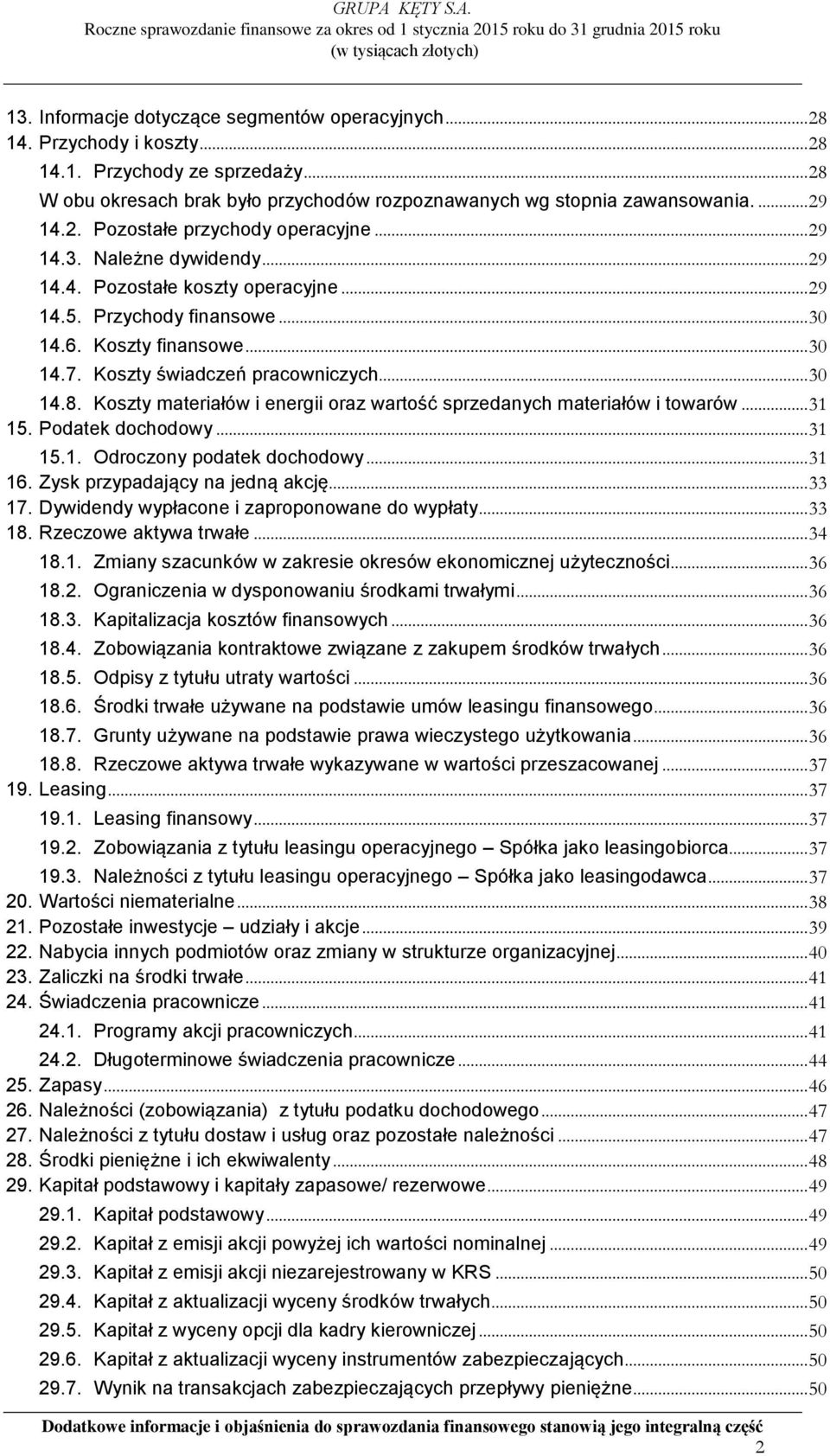 Koszty świadczeń pracowniczych... 30 14.8. Koszty materiałów i energii oraz wartość sprzedanych materiałów i towarów... 31 15. Podatek dochodowy... 31 15.1. Odroczony podatek dochodowy... 31 16.