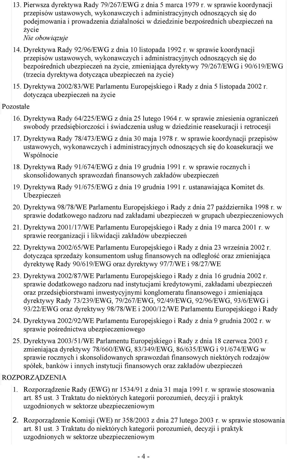 w sprawie koordynacji bezpośrednich ubezpieczeń na życie, zmieniająca dyrektywy 79/267/EWG i 90/619/EWG (trzecia dyrektywa dotycząca ubezpieczeń na życie) 15.