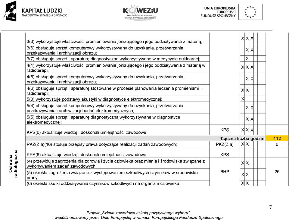 komputerowy wykorzystywany do uzyskania, przetwarzania, 4(6) obsługuje sprzęt i aparaturę stosowane w procesie planowania leczenia promieniami i radioterapii; 5(3) wykorzystuje podstawy akustyki w