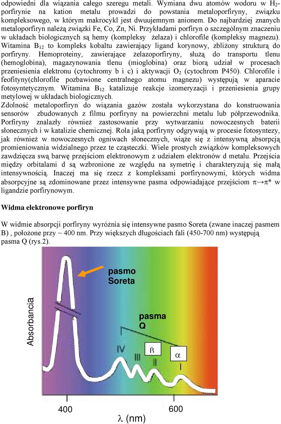 Do najbardziej znanych metaloporfiryn należą związki Fe, Co, Zn, i. Przykładami porfiryn o szczególnym znaczeniu w układach biologicznych są hemy (kompleksy żelaza) i chlorofile (kompleksy magnezu).