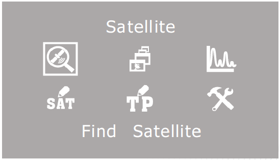 1 Znajdź satelitę Funkcje: Umożliwia użytkownikowi szybkie wyszukiwanie sygnału satelitarnego, wyświetla siłę i jakość sygnału, ustawienia parametrów.