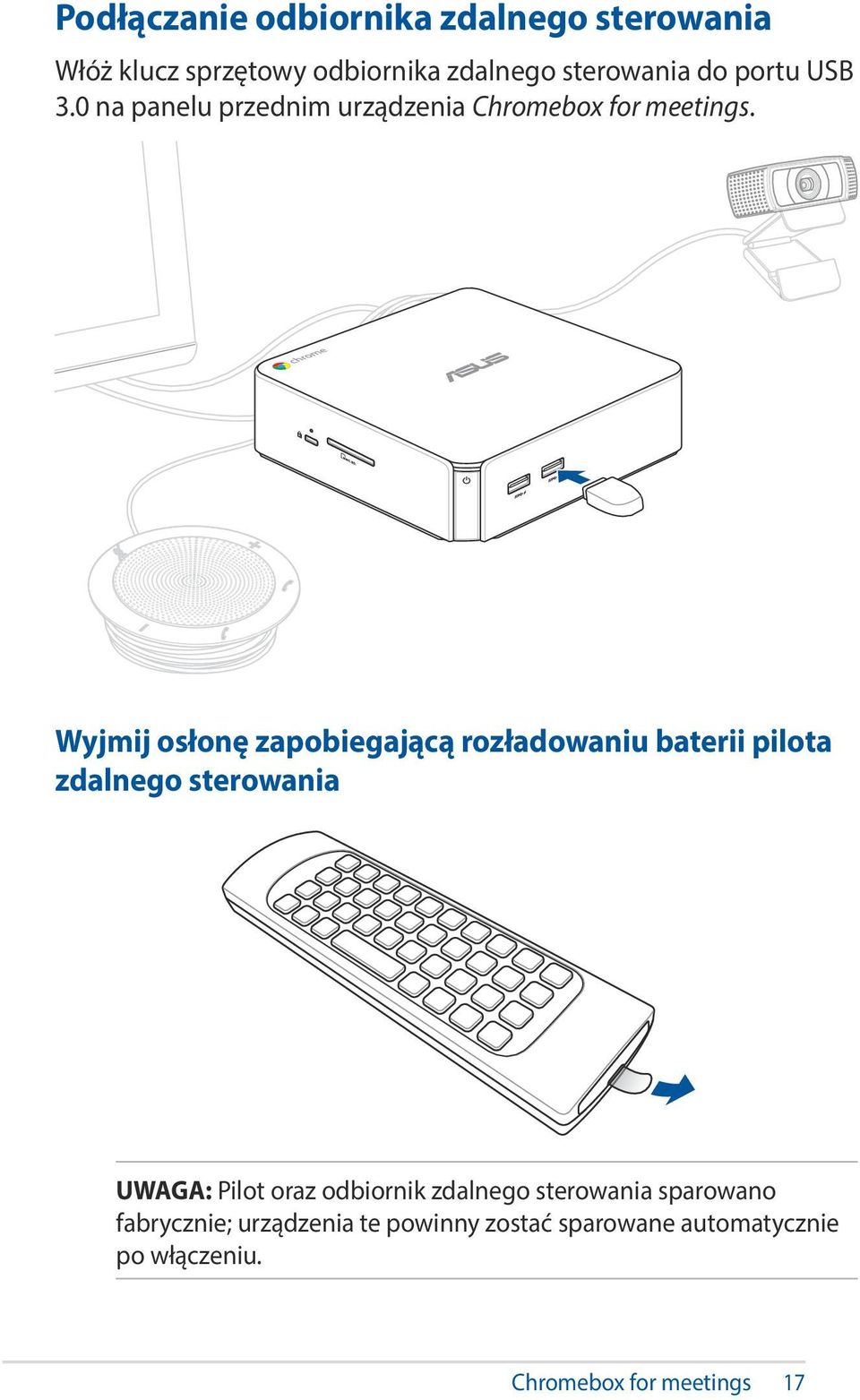 Wyjmij osłonę zapobiegającą rozładowaniu baterii pilota zdalnego sterowania UWAGA: Pilot oraz
