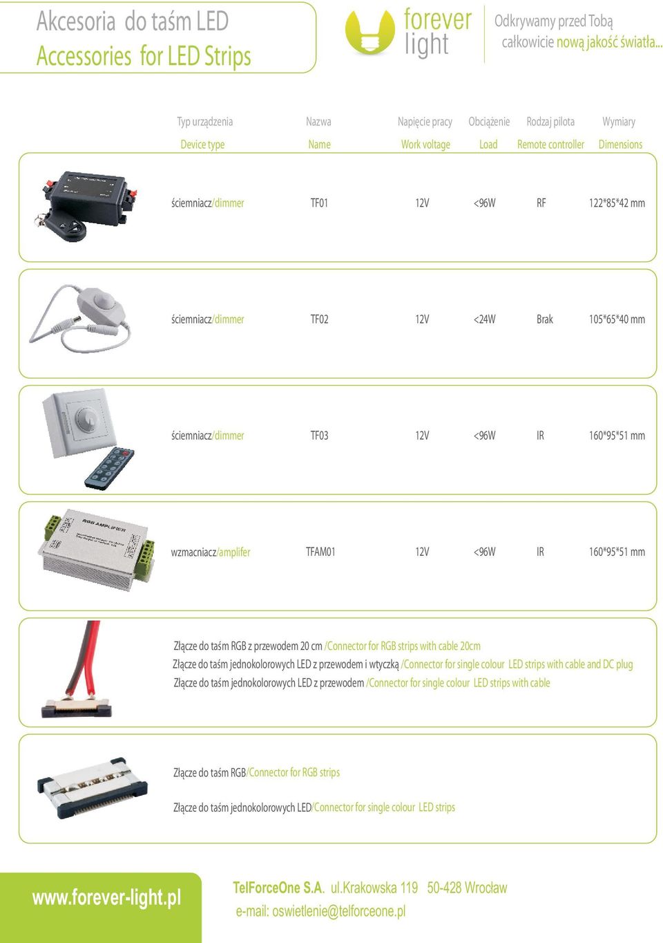 taœm RGB z przewodem 2 cm /Connector for RGB strips with cable 2cm Z³¹cze do taœm jednokolorowych LED z przewodem i wtyczk¹ /Connector for single colour LED strips with cable and DC plug Z³¹cze do