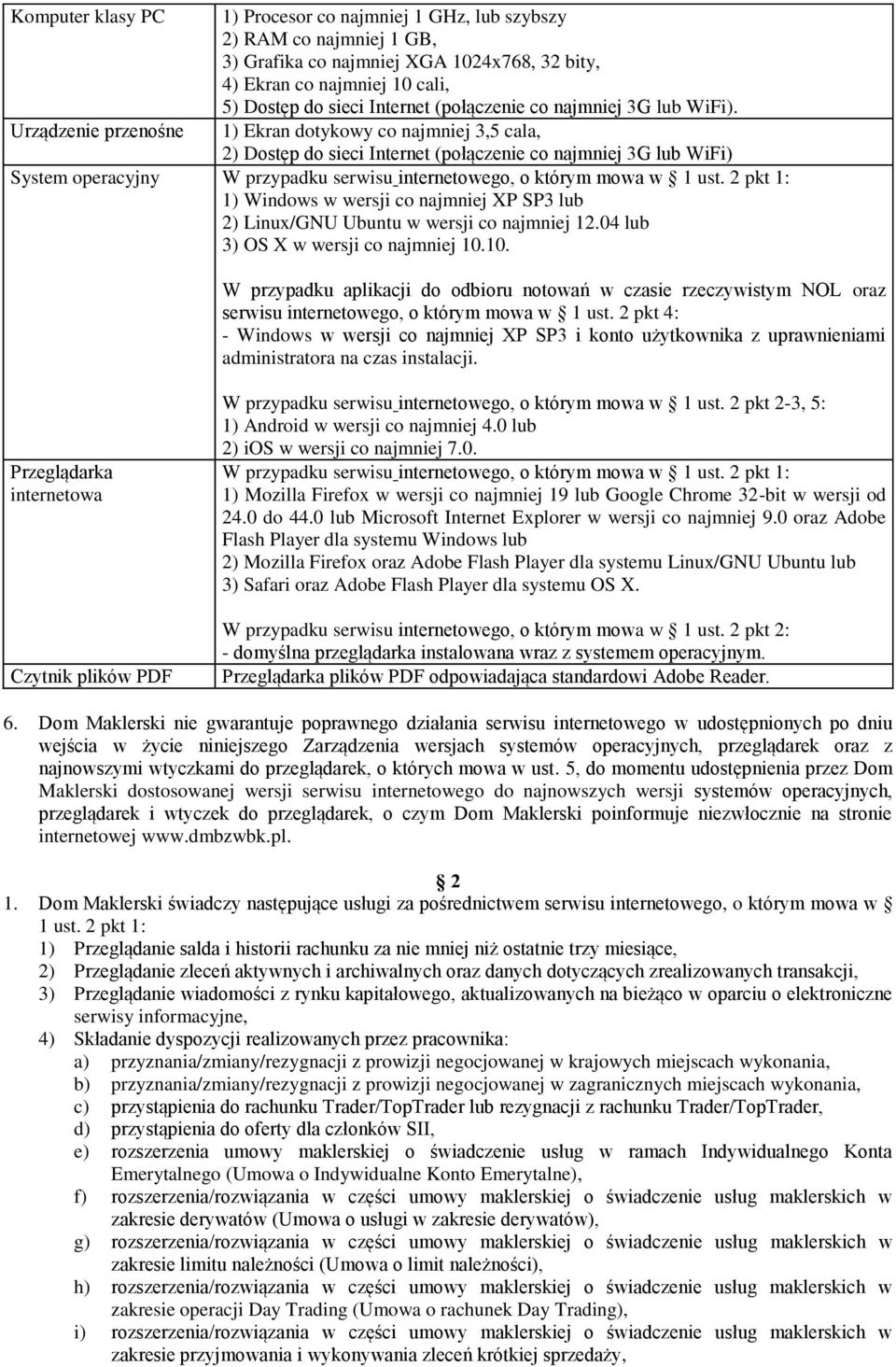 1) Ekran dotykowy co najmniej 3,5 cala, 2) Dostęp do sieci Internet (połączenie co najmniej 3G lub WiFi) System operacyjny W przypadku serwisu internetowego, o którym mowa w 1 ust.