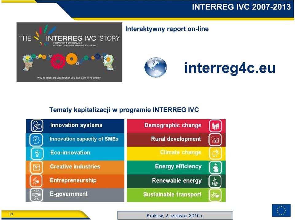 eu Tematy kapitalizacji w programie INTERREG IVC 17