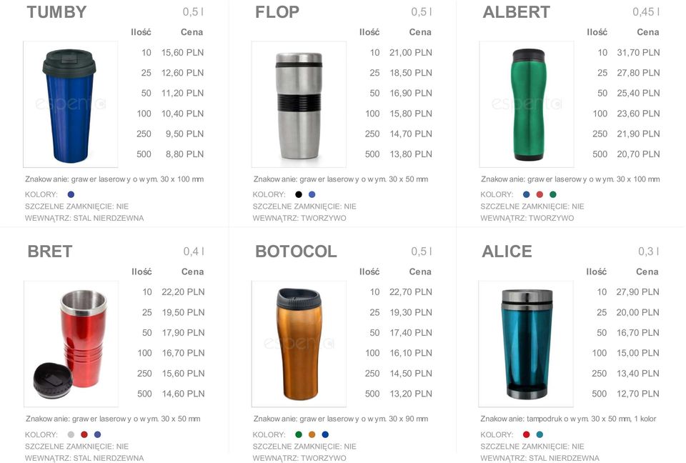 30 x 50 mm BRET BOTOCOL 0,5 l ALICE 0,3 l 10 22,20 PLN 25 19,50 PLN 50 17,90 PLN 100 16,70 PLN 250 15,60 PLN 500 14,60 PLN 10 22,70 PLN 25 19,30 PLN 50 17,40 PLN 100 16,10