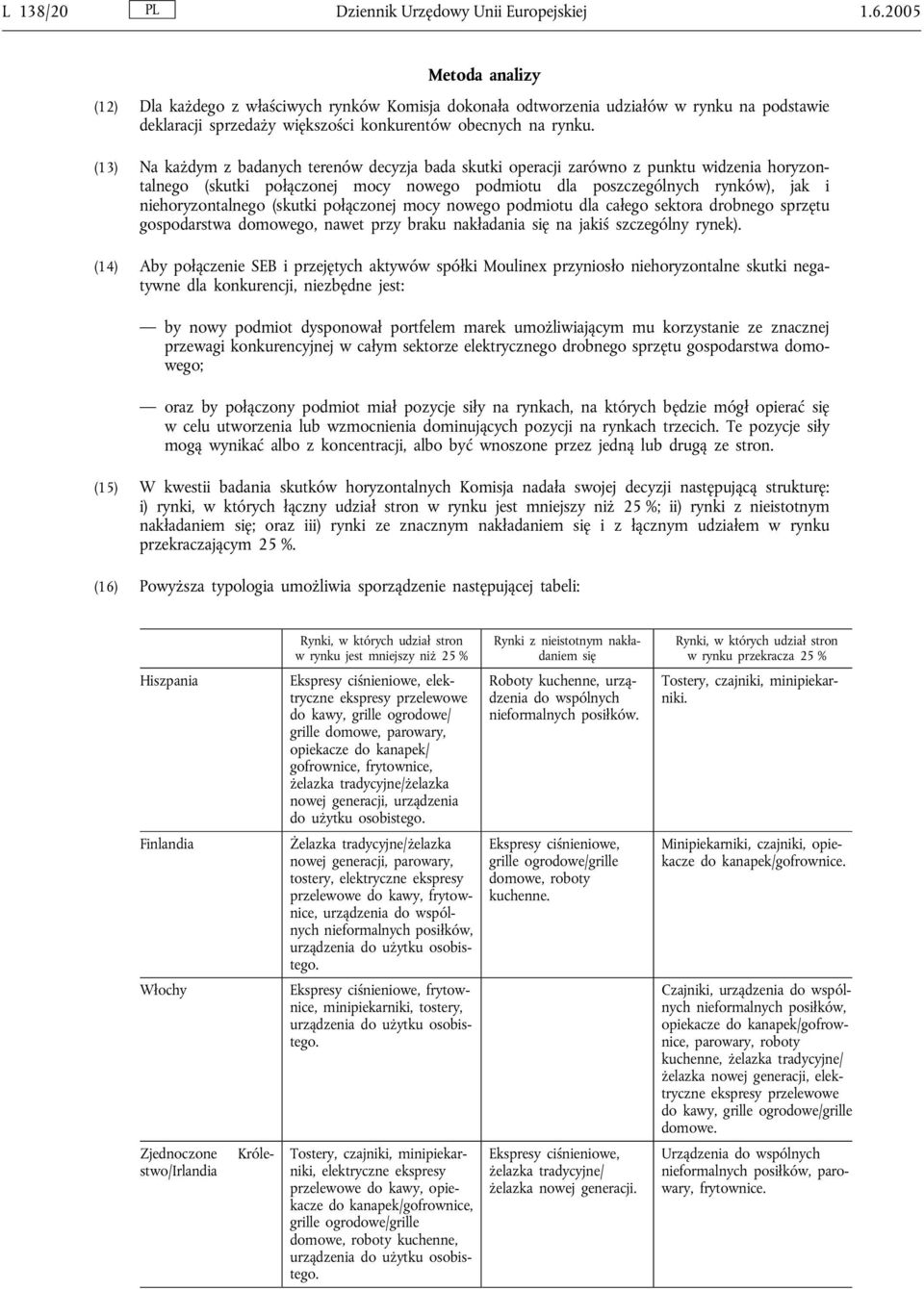 (13) Na każdym z badanych terenów decyzja bada skutki operacji zarówno z punktu widzenia horyzontalnego (skutki połączonej mocy nowego podmiotu dla poszczególnych rynków), jak i niehoryzontalnego