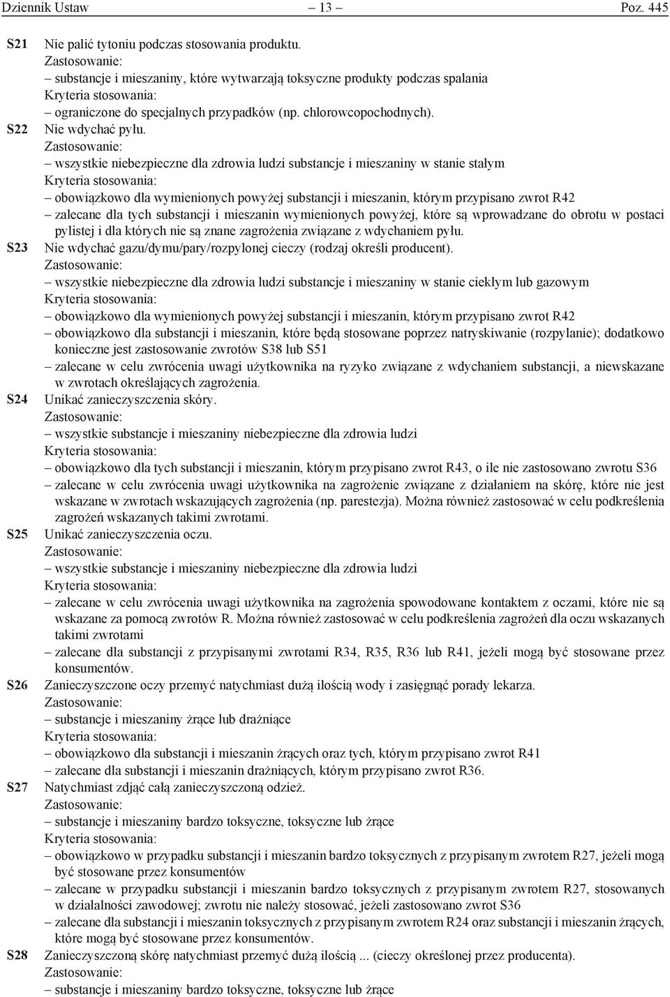 wszystkie niebezpieczne dla zdrowia ludzi substancje i mieszaniny w stanie stałym obowiązkowo dla wymienionych powyżej substancji i mieszanin, którym przypisano zwrot R42 zalecane dla tych substancji