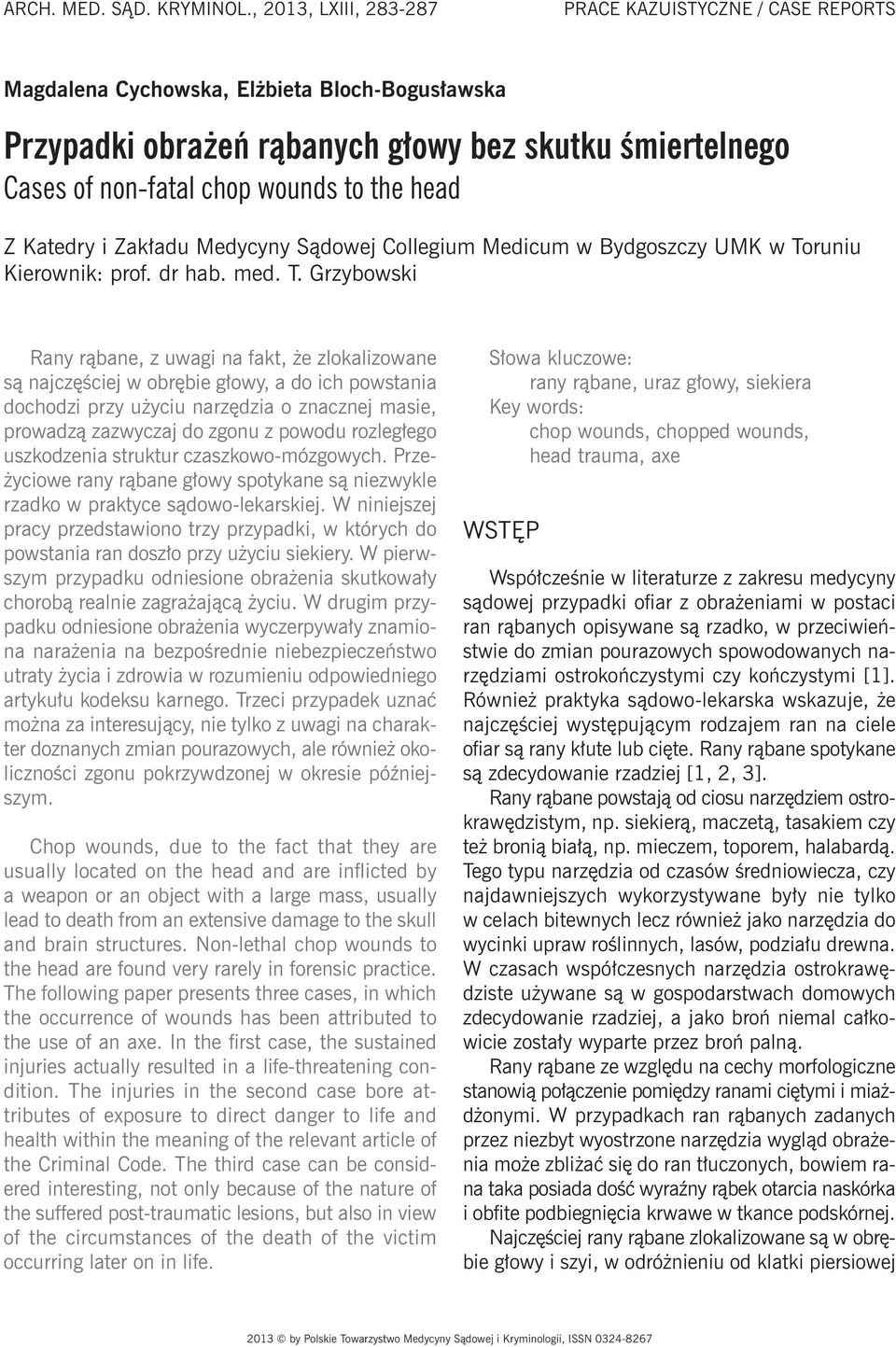head Z Katedry i Zakładu Medycyny Sądowej Collegium Medicum w Bydgoszczy UMK w To