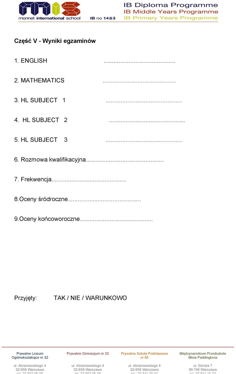 Rozmowa kwalifikacyjna... 7. Frekwencja... 8.