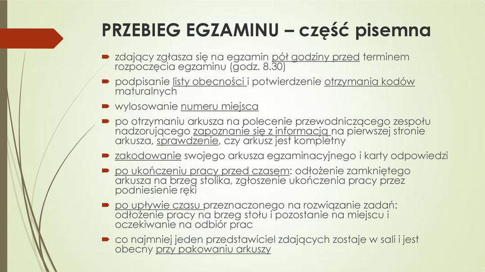 informacją na pierwszej stronie arkusza, sprawdzenie, czy arkusz jest kompletny zakodowanie swojego arkusza egzaminacyjnego i karty odpowiedzi po ukończeniu pracy przed czasem: odłożenie zamkniętego